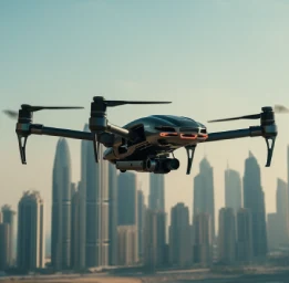 Drone flying over Dubai Skyline